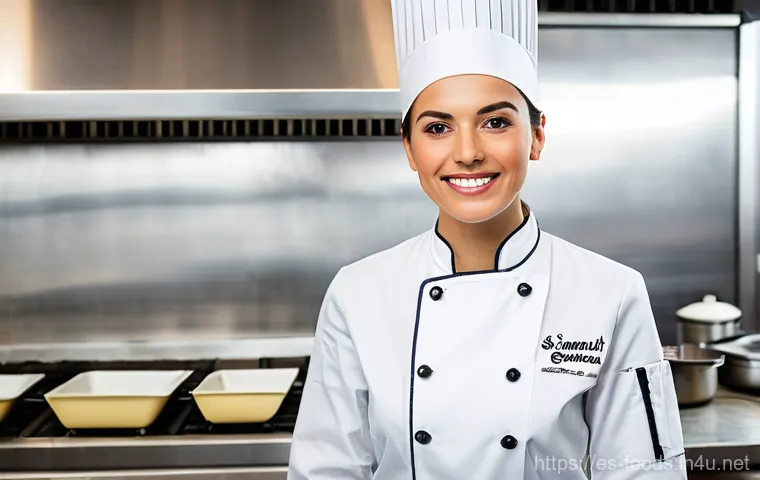 식품위생 자격증 필기 합격 전략 - "The Confident Professional in a Spanish Kitchen"**

*   **Prompt:** A vibrant, eye-level, medium sh...