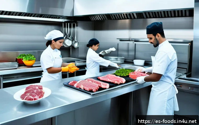 식품위생 관련 온라인 강의 추천 - A professional kitchen scene in a modern Latin American restaurant, showcasing a diverse team of che...